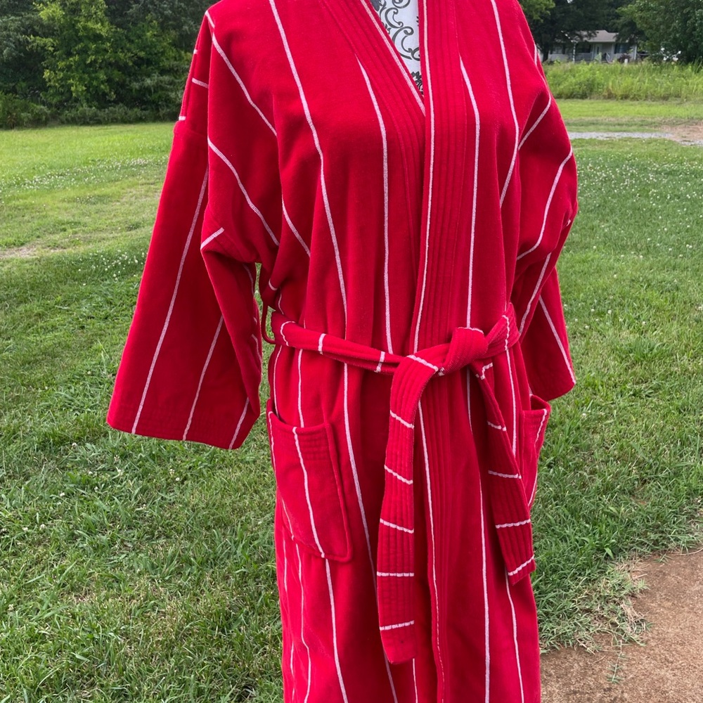 Christopher Hayes Red Striped Robe with Belt